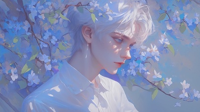 繁花树下-唯美白发少年