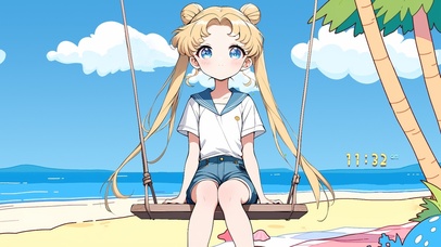 海边可爱美少女