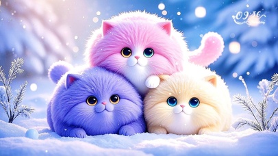 雪地里呆萌可爱三小喵