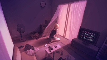 夜晚孤独的女孩