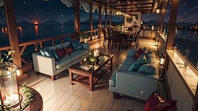 夜晚湖上小屋