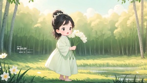秋叶森林可爱女孩