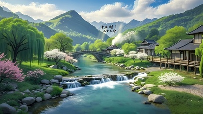 绿色山间溪流乡村