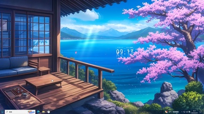 古风文艺樱花湖景主题