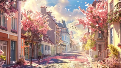 落樱下的浪漫街道