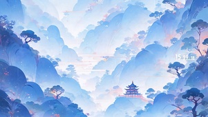 诗意山水-蓝