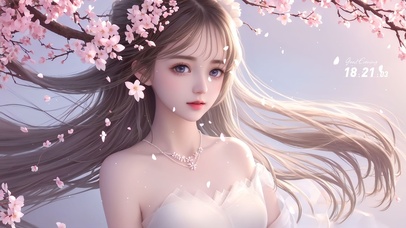 唯美桃花飘落女神