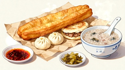 认真干饭！努力搬砖！青花时钟碗