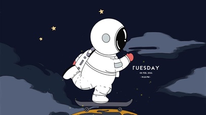 可爱太空人滑板(动漫动态壁纸) - 动态壁纸下载 - 元气壁纸