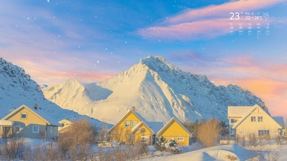 4K唯美治愈浪漫夕阳雪山村庄