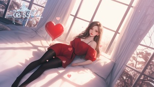 红衣美女宛如盛开的桃花