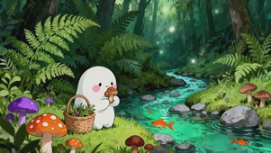 治愈系白丸子采蘑菇