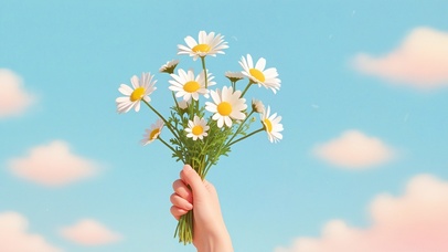 手中的小雏菊花束