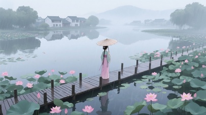 烟雨江南雨中少女