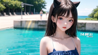 4k夏日泳池女孩