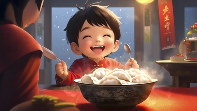 新年幸福吉祥团圆男孩吃饺子04