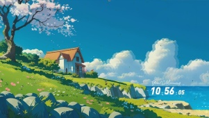 护眼蓝天白云树木河流