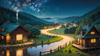 4K唯美治愈星空村庄木屋