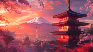 樱花雪山钟楼