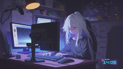 熬夜赶工的女孩