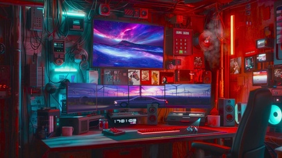 科技电脑霓虹房间