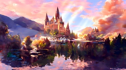 唯美梦幻黄昏湖畔城堡