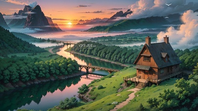 4K唯美落日晚霞高山河流美景