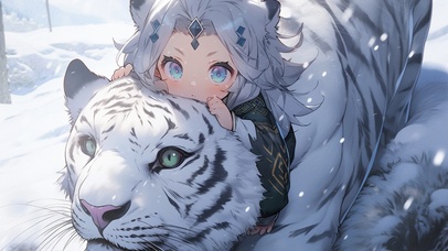 骑白虎的可爱女孩