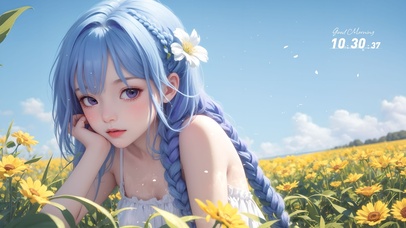 蓝天雏菊花田女孩