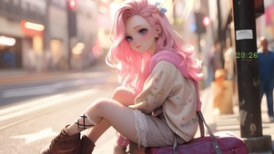 坐在街角的小女孩