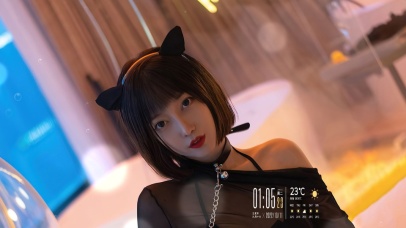 清纯短发猫耳朵美女