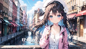 可爱桥上女孩