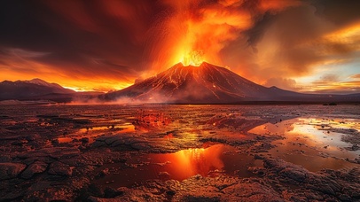 火红天空下的岛屿