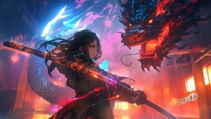 赛博风 武士 VS 龙