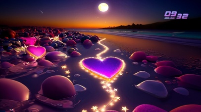月下爱心沙滩
