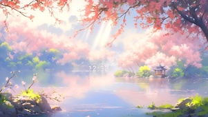 古风樱花湖畔