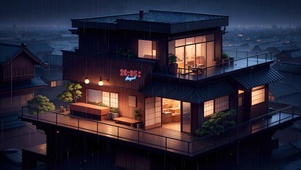 4K唯美治愈雨夜城市温馨小屋