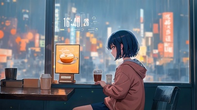 雨夜咖啡厅少女
