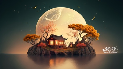 治愈4K月下秋叶寺院