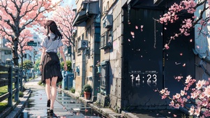 治愈街道小巷樱花少女
