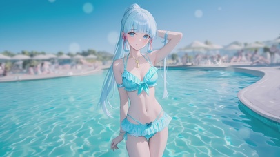 4k泳池中的白发少女