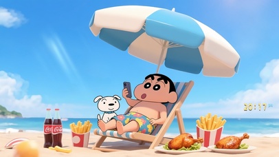  海边乘凉的小新