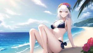 沙滩上的比基尼女孩