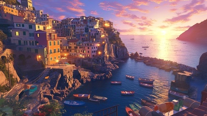 地中海渔村落日