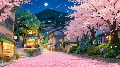 唯美樱花街道小镇