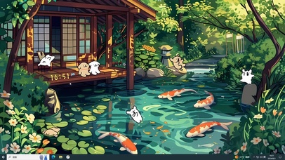 清新夏日荷塘小狗