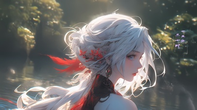 湖边少女