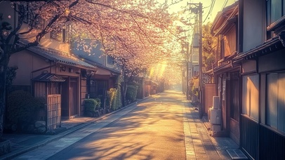 余晖下的温馨街道