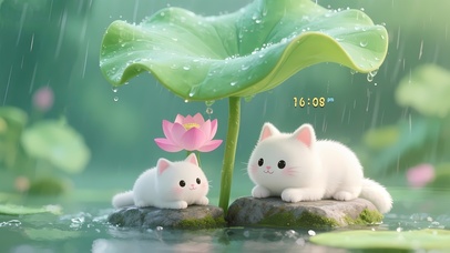 荷叶躲雨猫咪