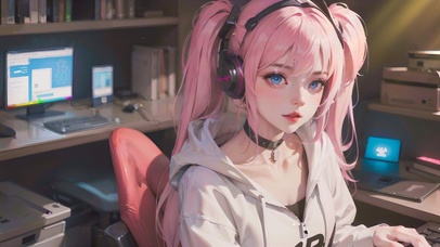 可爱粉发工作室少女